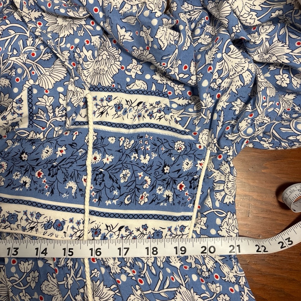 Blue Floral Boho Tassel Midi Dress long sleeve size 2XL - Picture 3 of 5